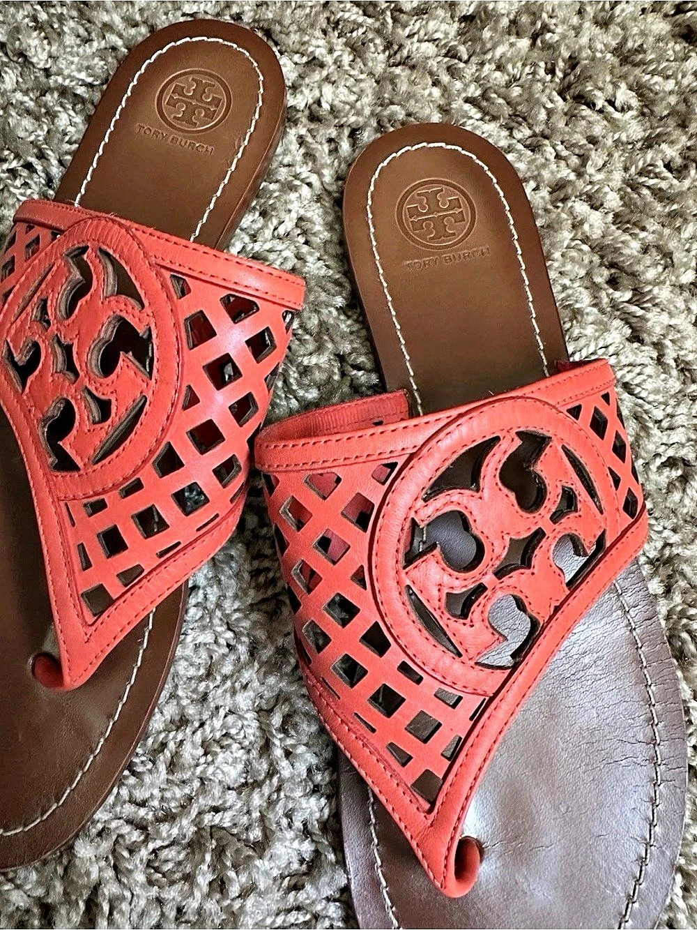 Tory Burch Authentic Coral Laser Cut Thong Women's Sandals Size 9.5M